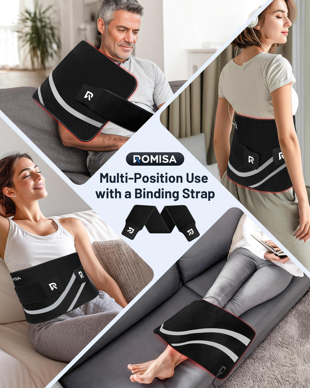 ROMISA therapy pad extension-strap enables secure hands-free placement.