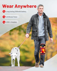 ROMISA Upgraded Pro red light knee brace shows 660nm and 850nm wavelengths for surface and deep therapy