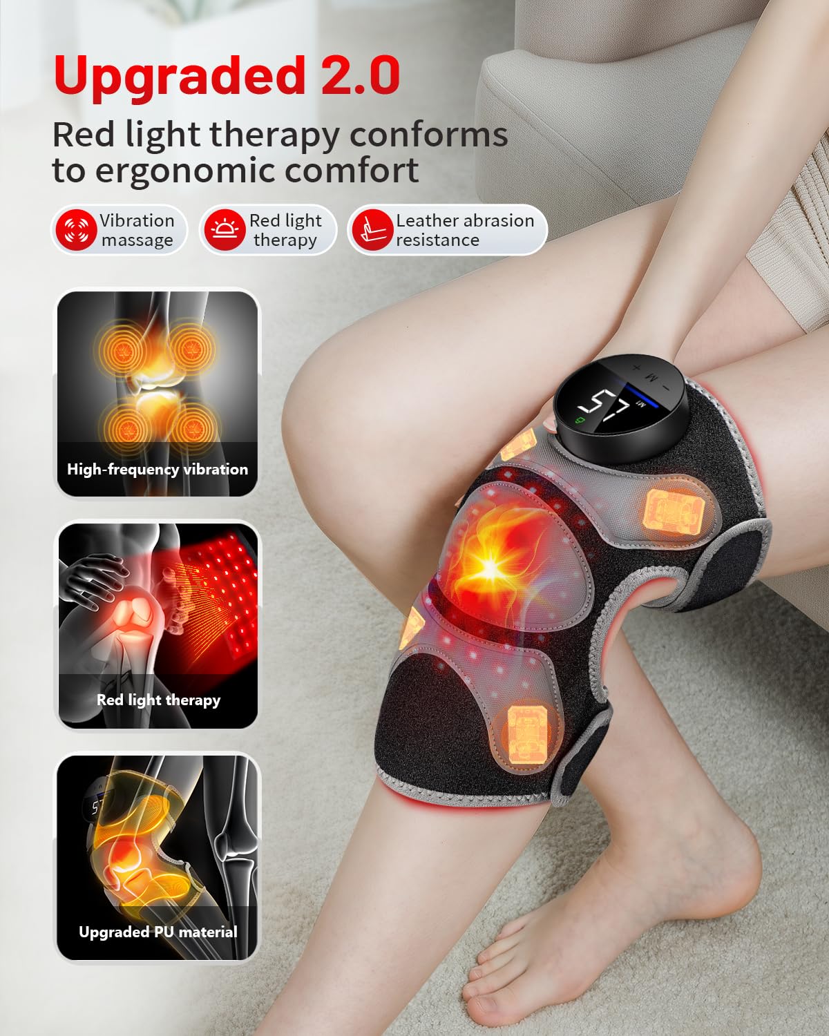 ROMISA Upgraded Pro red light knee brace 2500mAh battery and extension strap for mobility