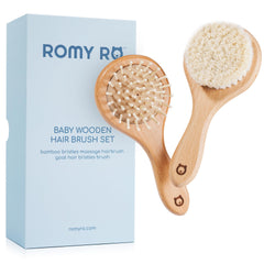 ROMY RO baby wooden brush set with bamboo bristles for gentle detangling and scalp massage