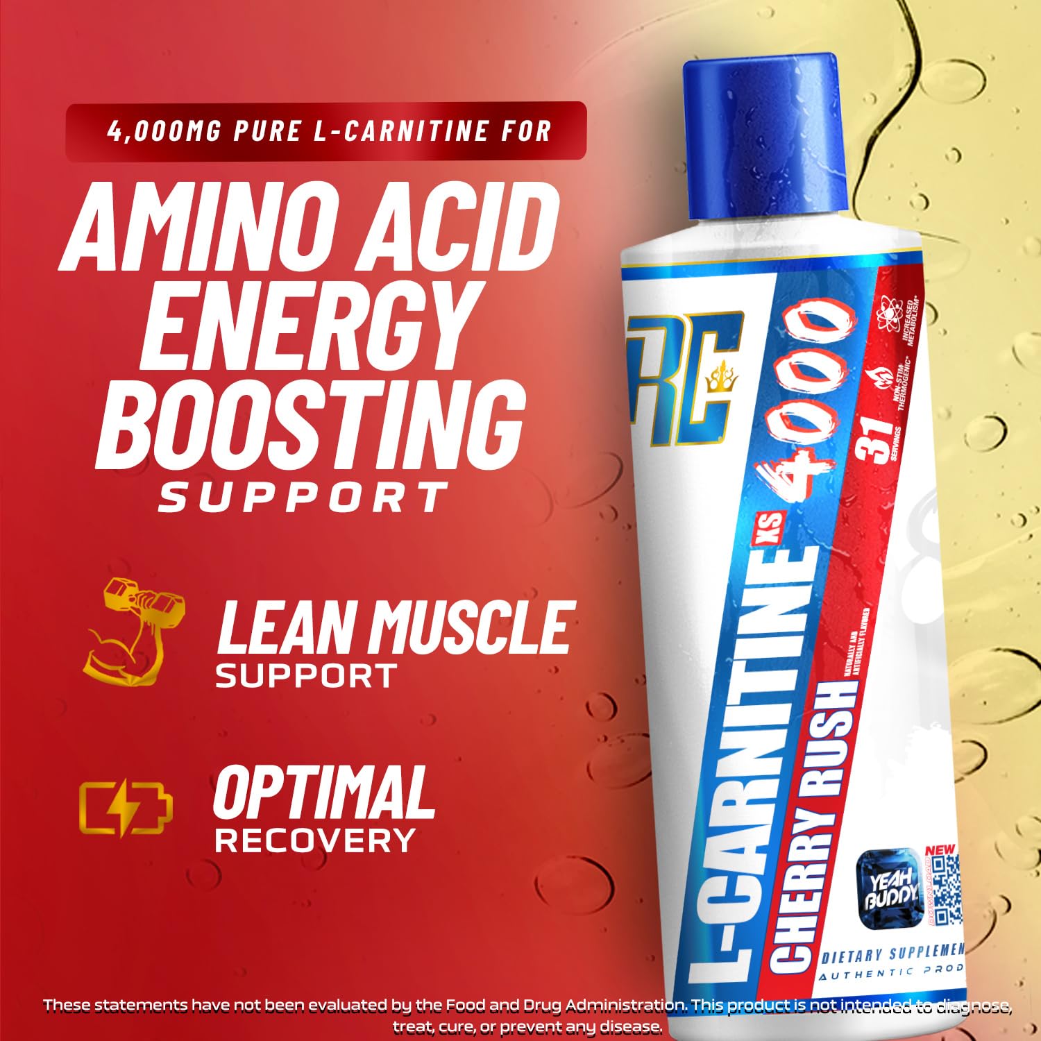 Ronnie Coleman L-Carnitine XS 4000 Liquid bottle close-up highlighting stimulant-free formula.