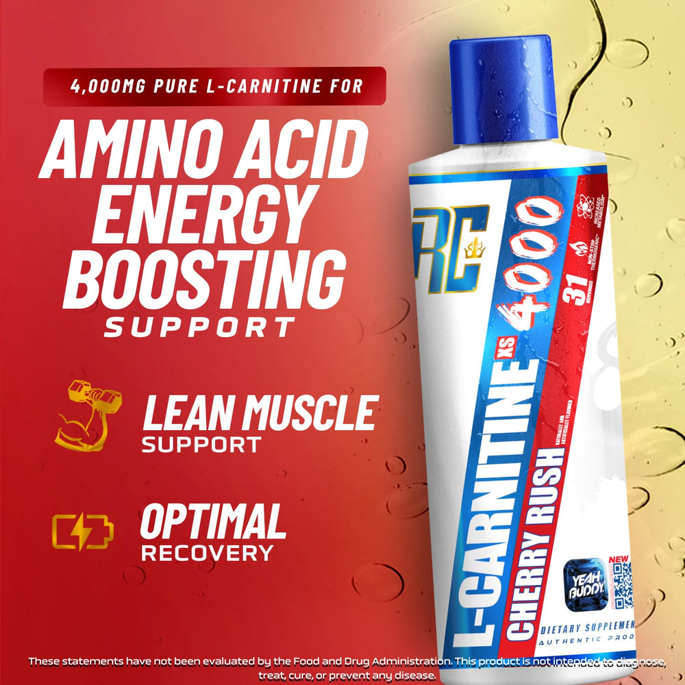 Ronnie Coleman L-Carnitine XS 4000 Liquid bottle close-up highlighting stimulant-free formula.