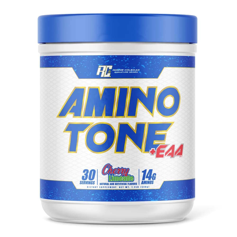 Ronnie Coleman Signature Series Amino-Tone EAAs bottle pouring to support post-workout hydration