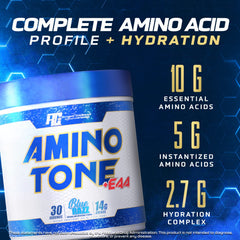 Ronnie Coleman Signature Series Amino-Tone EAAs label close-up highlighting ingredients