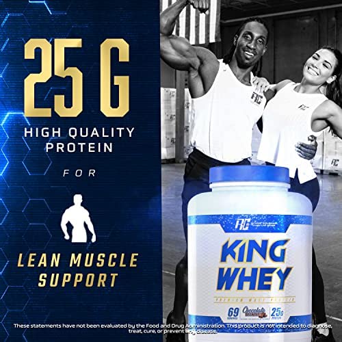 Ronnie Coleman whey shaker with mixed shake, powerful, low sugar option after training.