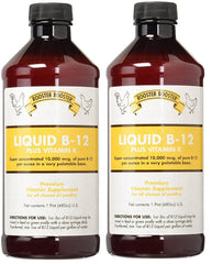 Rooster Booster B-12 Liquid two-pack bottles with clear label supporting poultry vitality