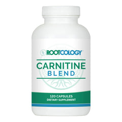 Rootcology Carnitine Blend bottle front showing vegetarian-friendly energy support