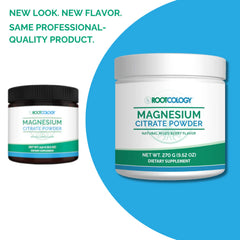 Rootcology magnesium citrate powder scoop for easy, 300 mg servings.