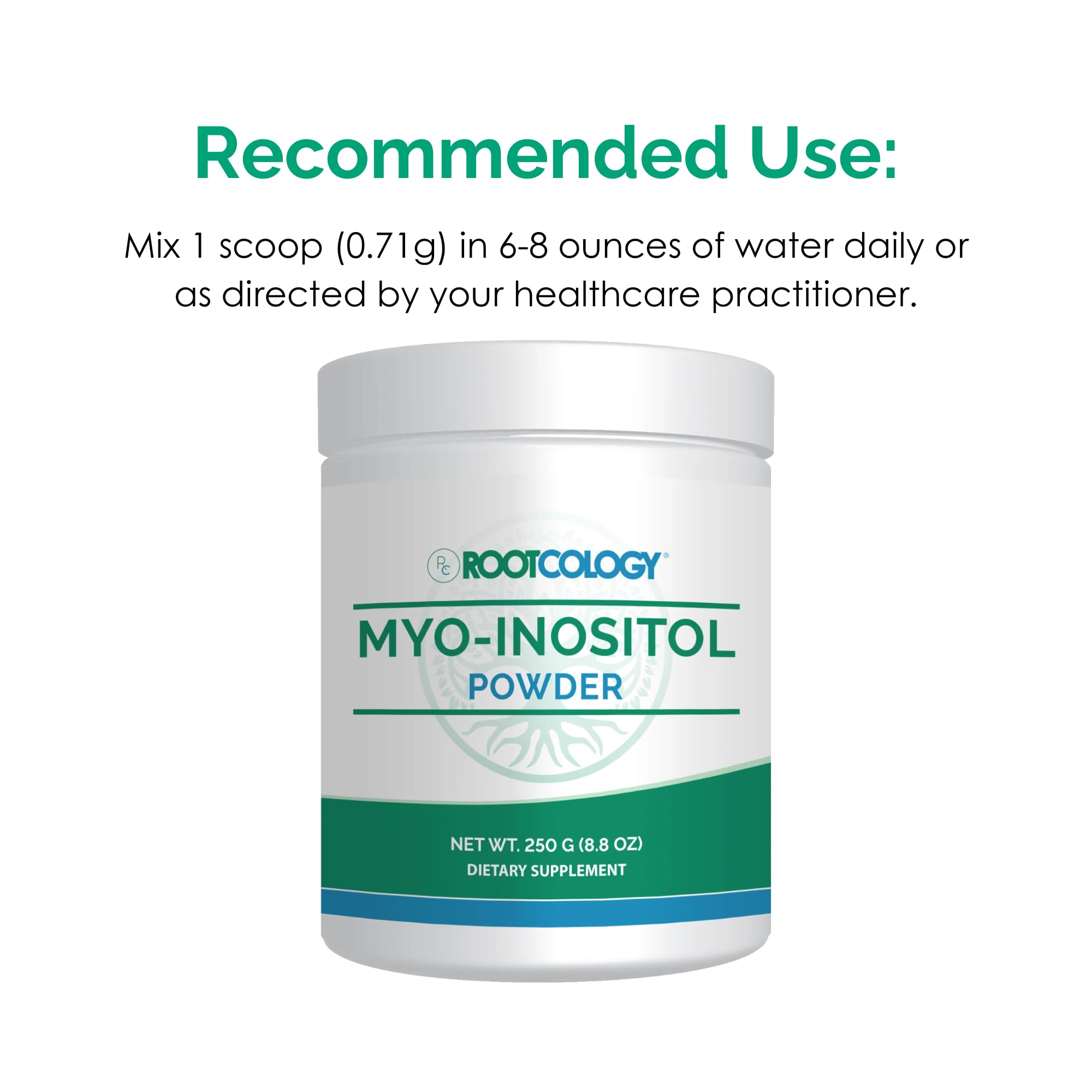 Rootcology Myo-Inositol powder poured into a glass for daily use