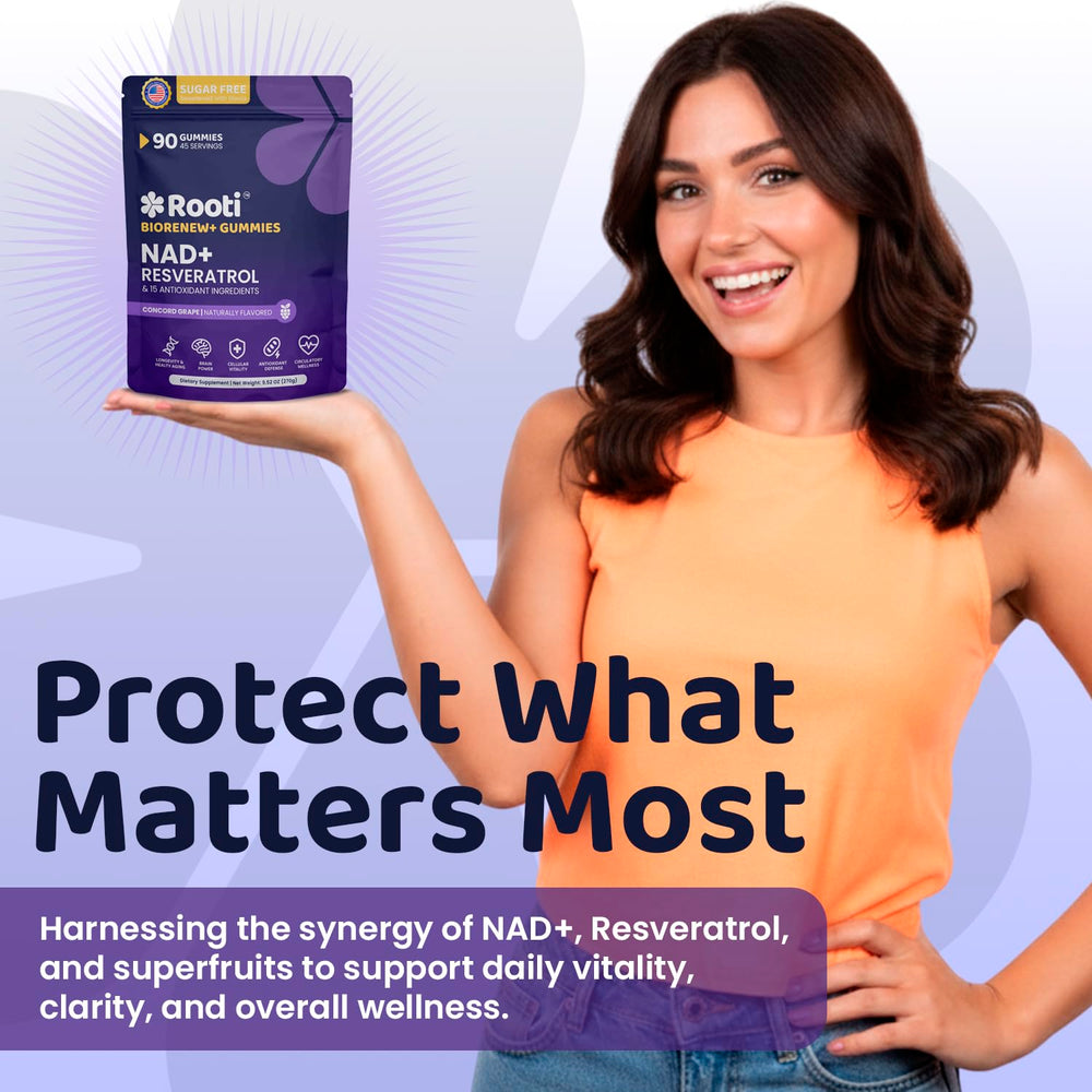 ROOTI NAD+ Plus D3 and K2 foundation image emphasizing bone health basics