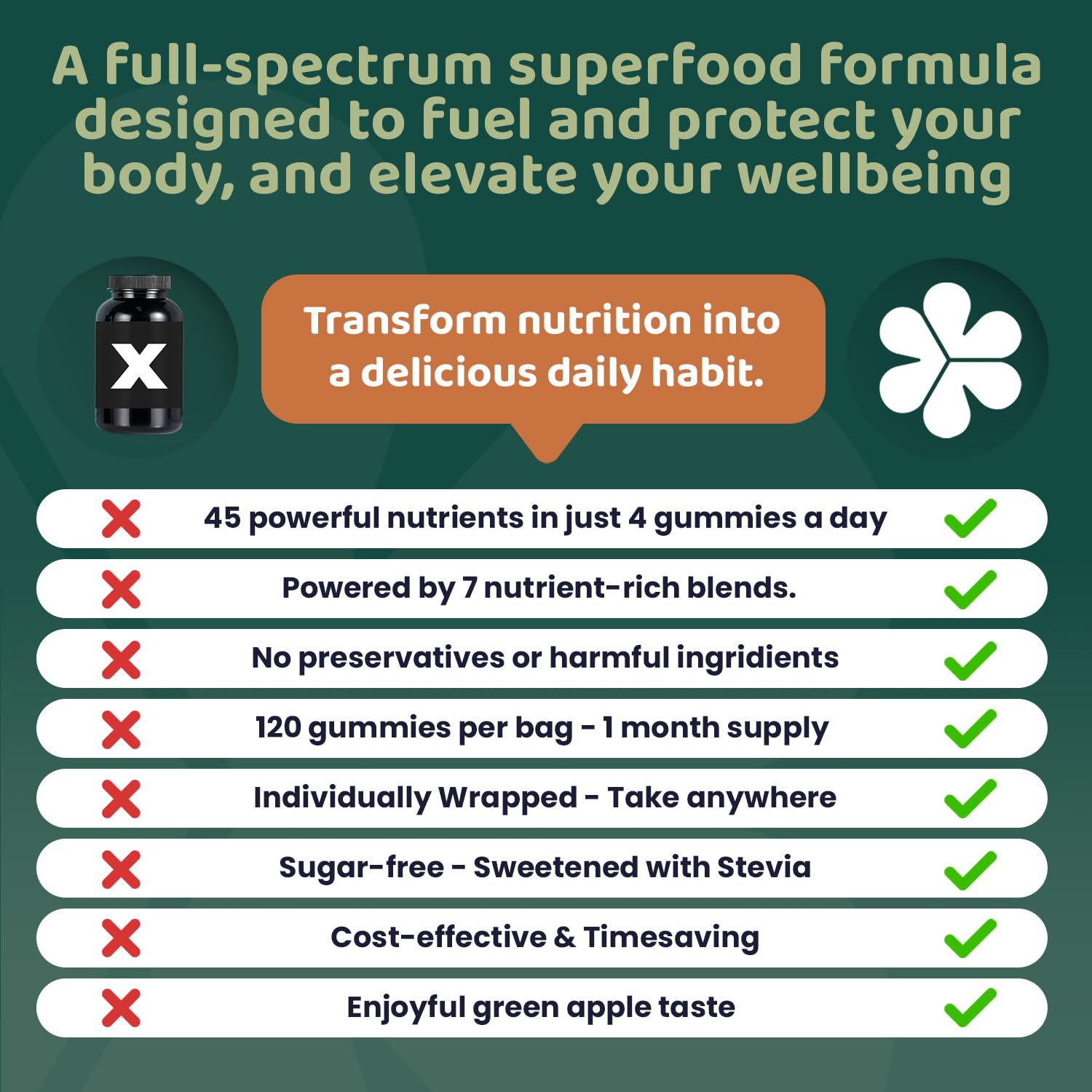 ROOTI Super Greens gummies texture close-up, chewy and appealing daily dose.