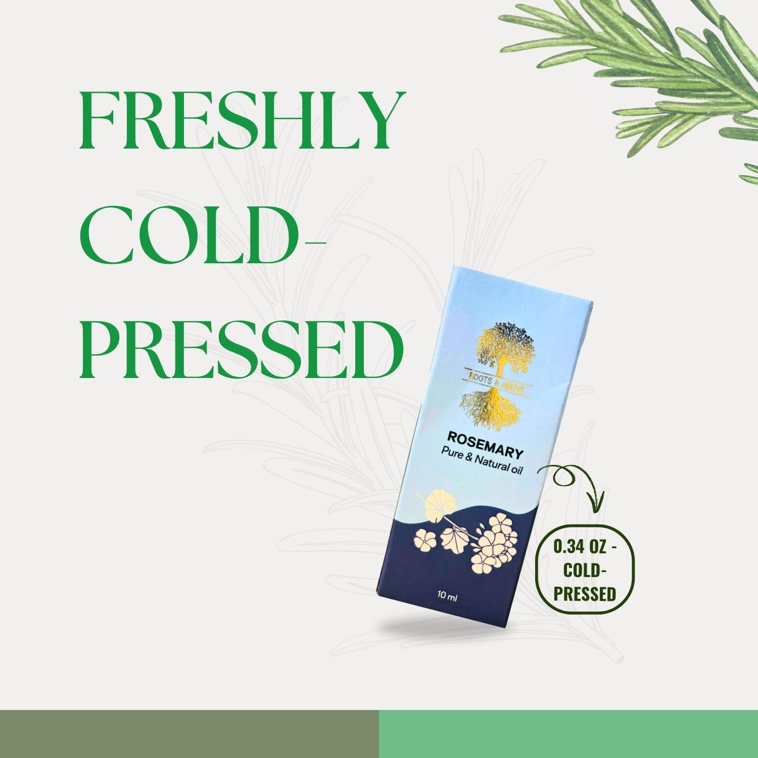 Roots & Above rosemary essential oil used in skincare for a light, non-greasy feel