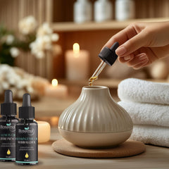 Rosamix Frankincense diffuser mist suggesting tranquil room ambiance.