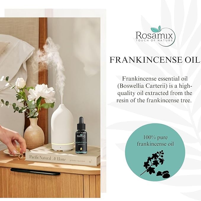 Rosamix Frankincense oil packaging highlighting premium quality.