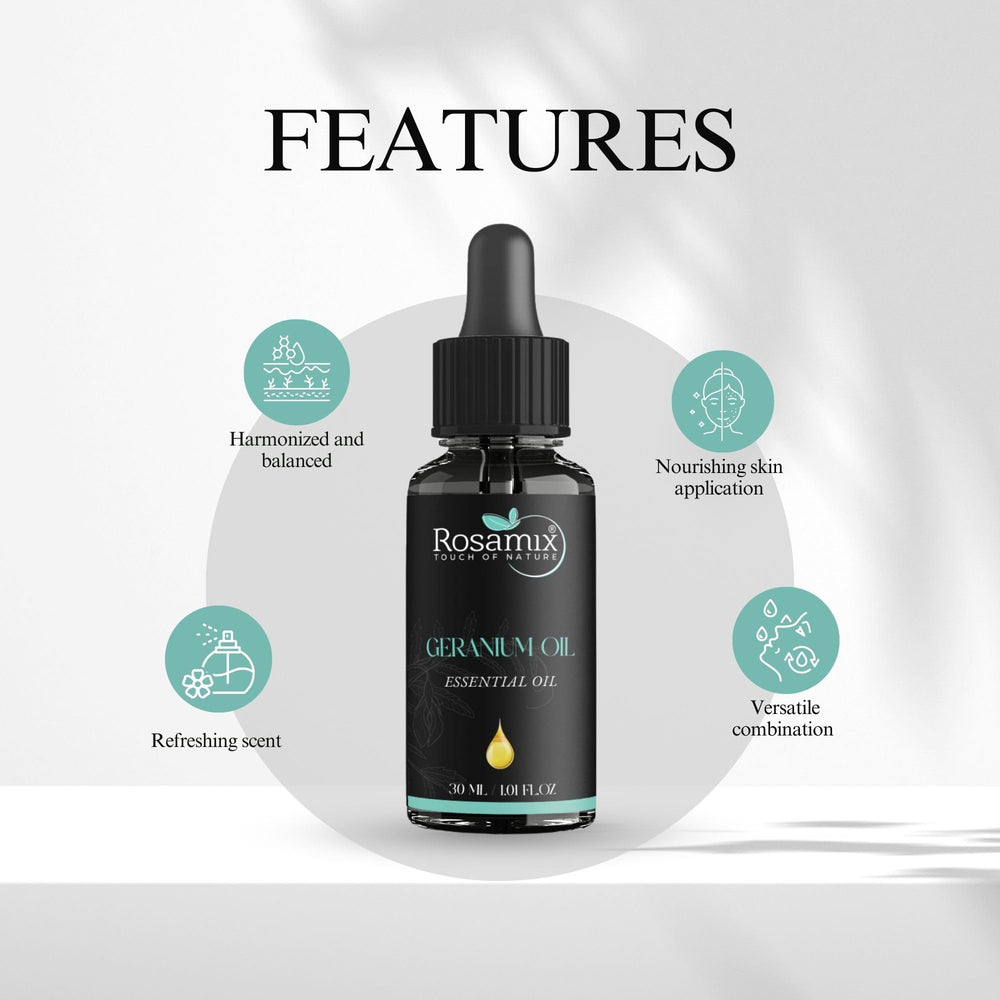 Aromatherapy ideas with Rosamix geranium oil blended with other oils.
