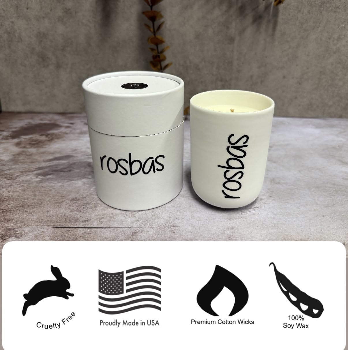 Rosbas Handmade in USA packaging presents a gift-ready presentation.