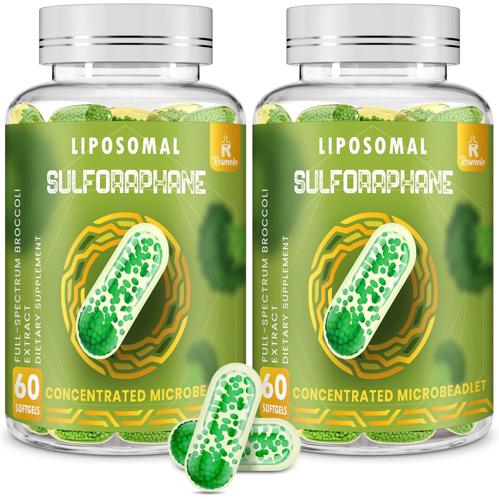 Rosmolo 800mg liposomal sulforaphane bottle highlights high-absorption daily support.