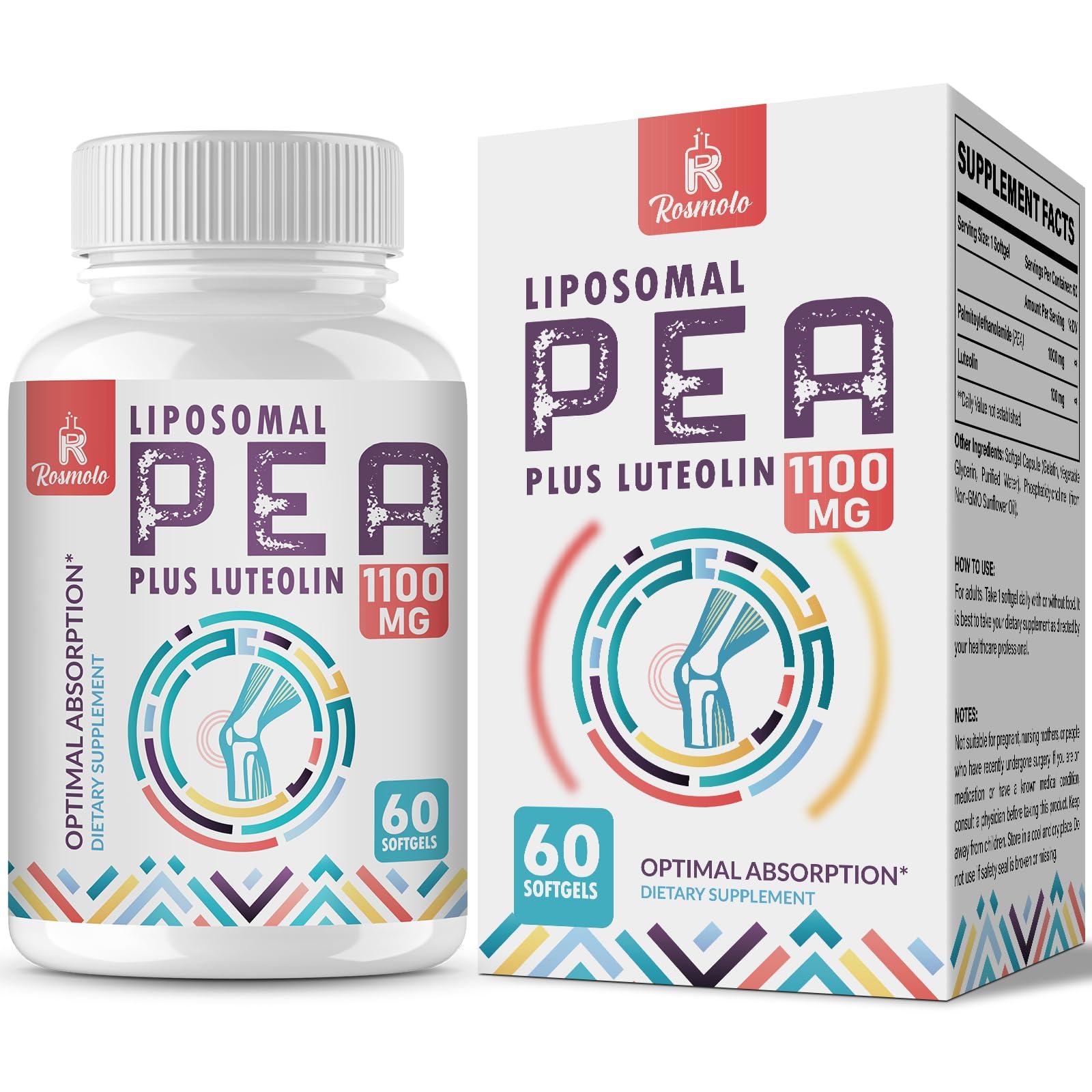Rosmolo liposomal PEA luteolin bottle highlighting enhanced absorption benefits