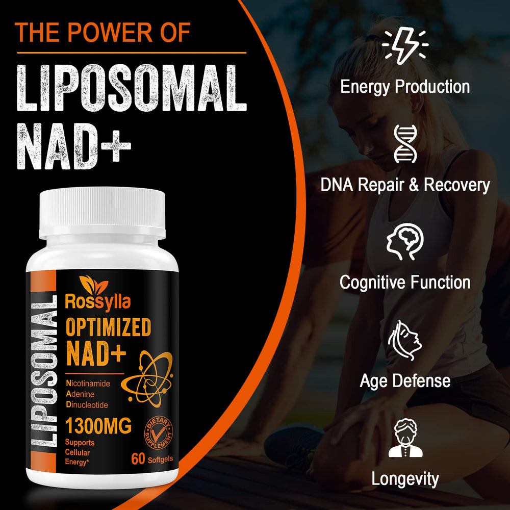 Rossylla 1300mg NAD+ label emphasizing potency and purity.