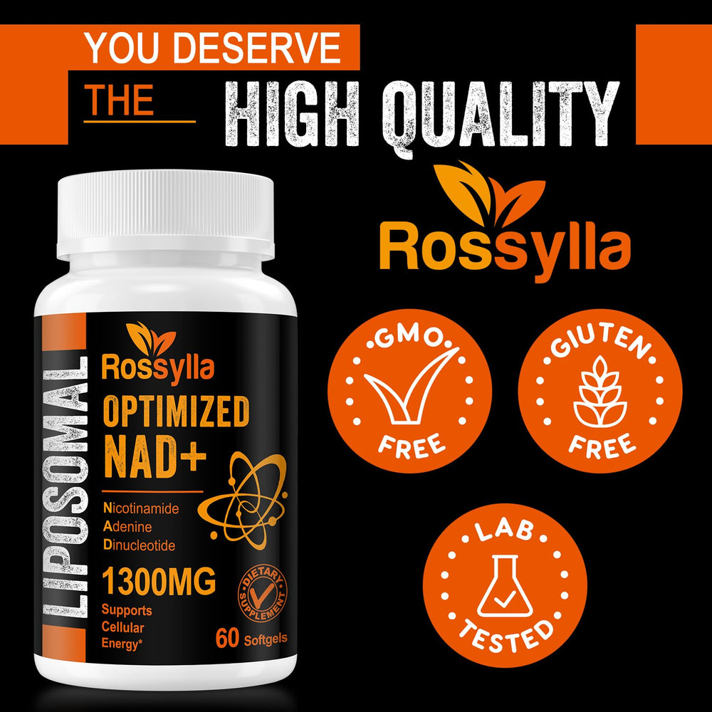 Rossylla 1300mg NAD+ daily-use supplement for on-the-go wellness.