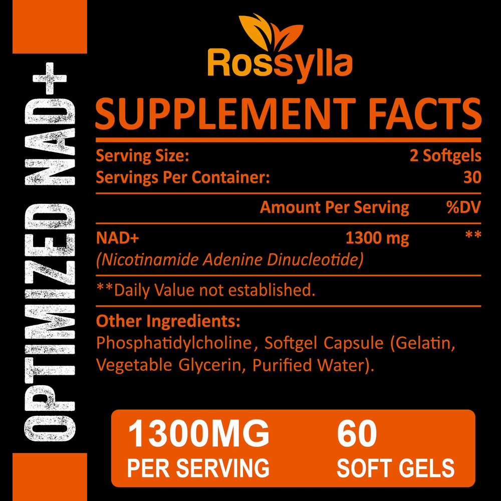 Rossylla liposomal NAD+ 1300mg capsules ready for everyday use and absorption.