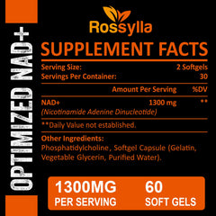 Rossylla liposomal NAD+ 1300mg capsules ready for everyday use and absorption.