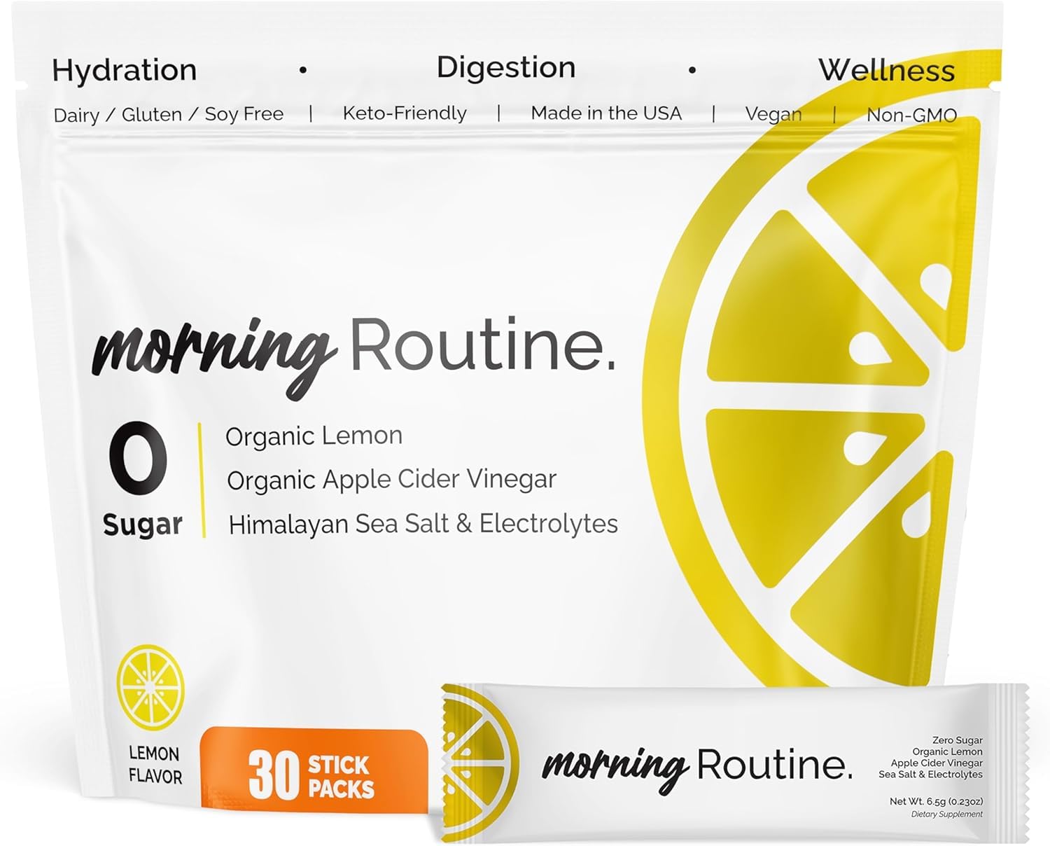 ROUTINE Morning Hydration ACV Lemon Packets for on-the-go electrolyte replenishment