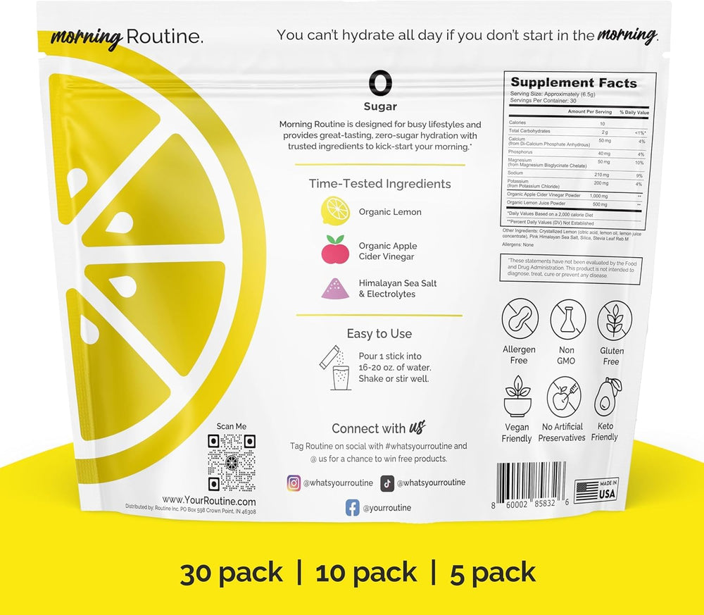 ROUTINE Lemon ACV powder visual, tasty morning pick-me-up with no bitterness