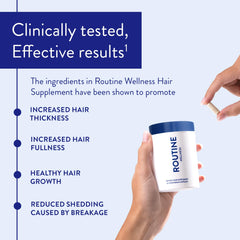 Routine Wellness capsules close-up showing soluble biotin for healthier strands