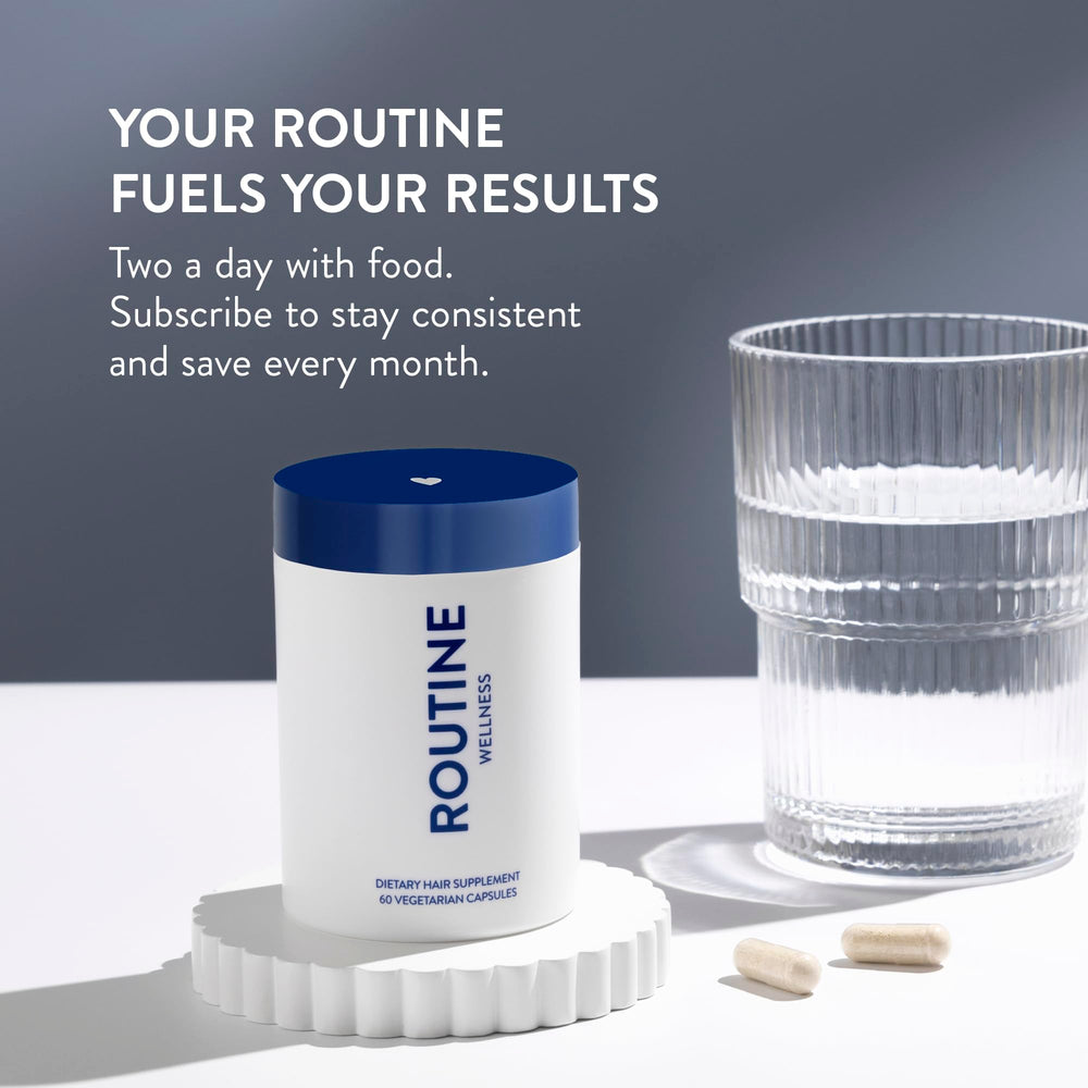 Close-up of ingredients label on Routine Wellness bottle