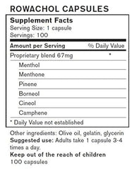 Closeup of Rowachol capsules bottle, easy-to-take daily supplement for everyday use.