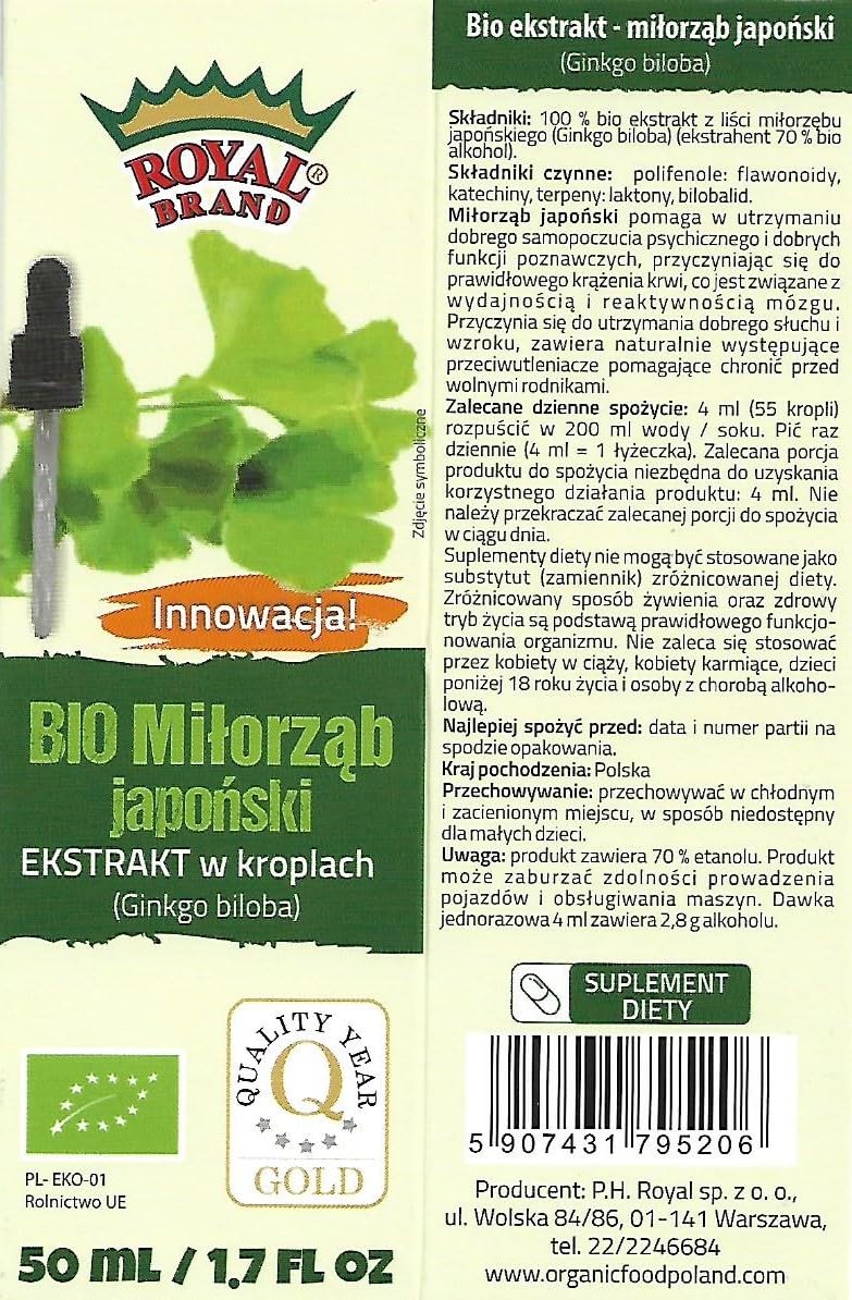 Royal Brand Ginkgo Biloba Organic Extract packaging on a shelf communicates premium quality