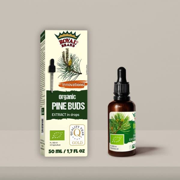 Royal Brand Pine Buds bottle — organic tincture for herbal flavoring and blends.