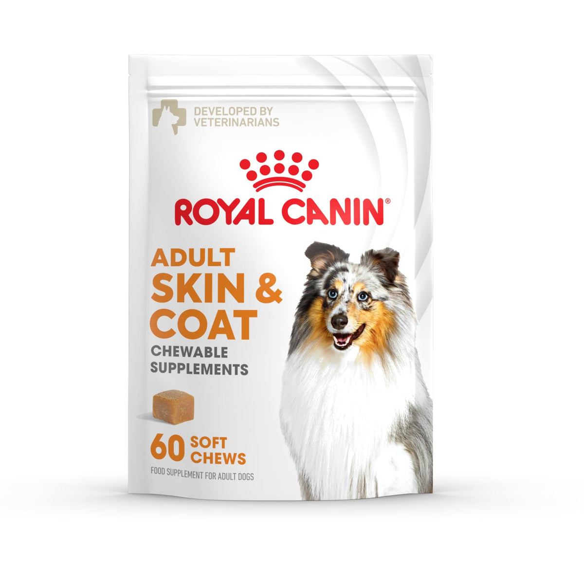 Royal Canin Skin & Coat soft chews bottle promotes a glossy coat and hydrated skin