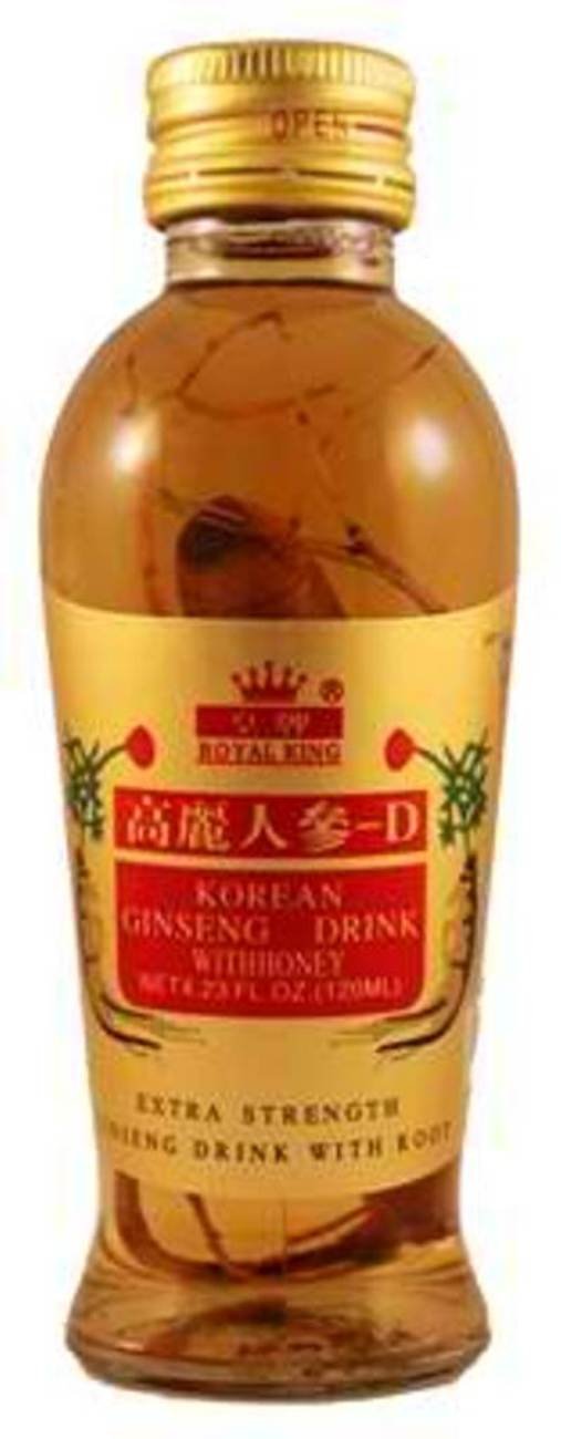 Royal King Ginseng Honey Drink with Root bottle showing real root for natural energy