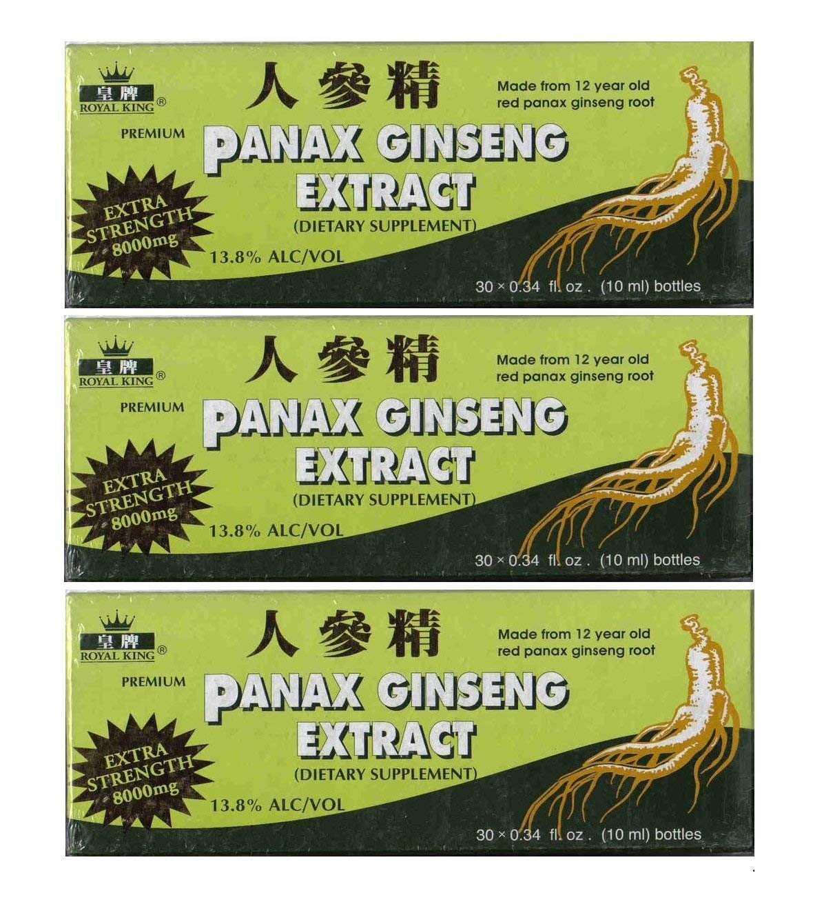 Royal King Panax Ginseng extract bottle with clear label, suggesting premium energy support.