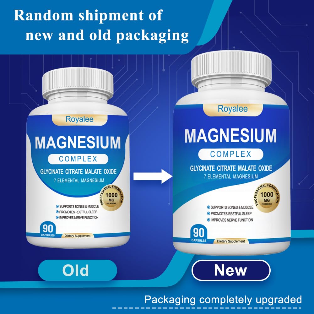 Royalee magnesium glycinate capsules close-up for gentle absorption.