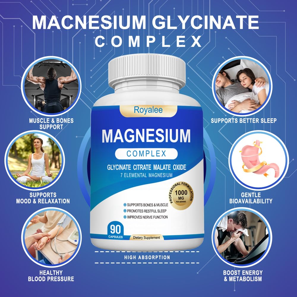 Royalee seven-forms formula infographic highlighting diverse magnesium sources.