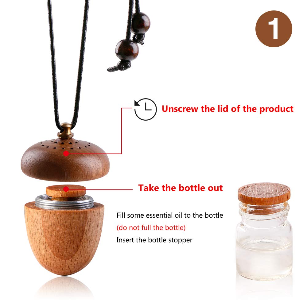 RoyAroma wooden acorn diffuser stopper closeup highlights quick simple activation