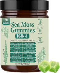 RRIVAN Sea Moss Gummies bottle on wood for convenient daily wellness.