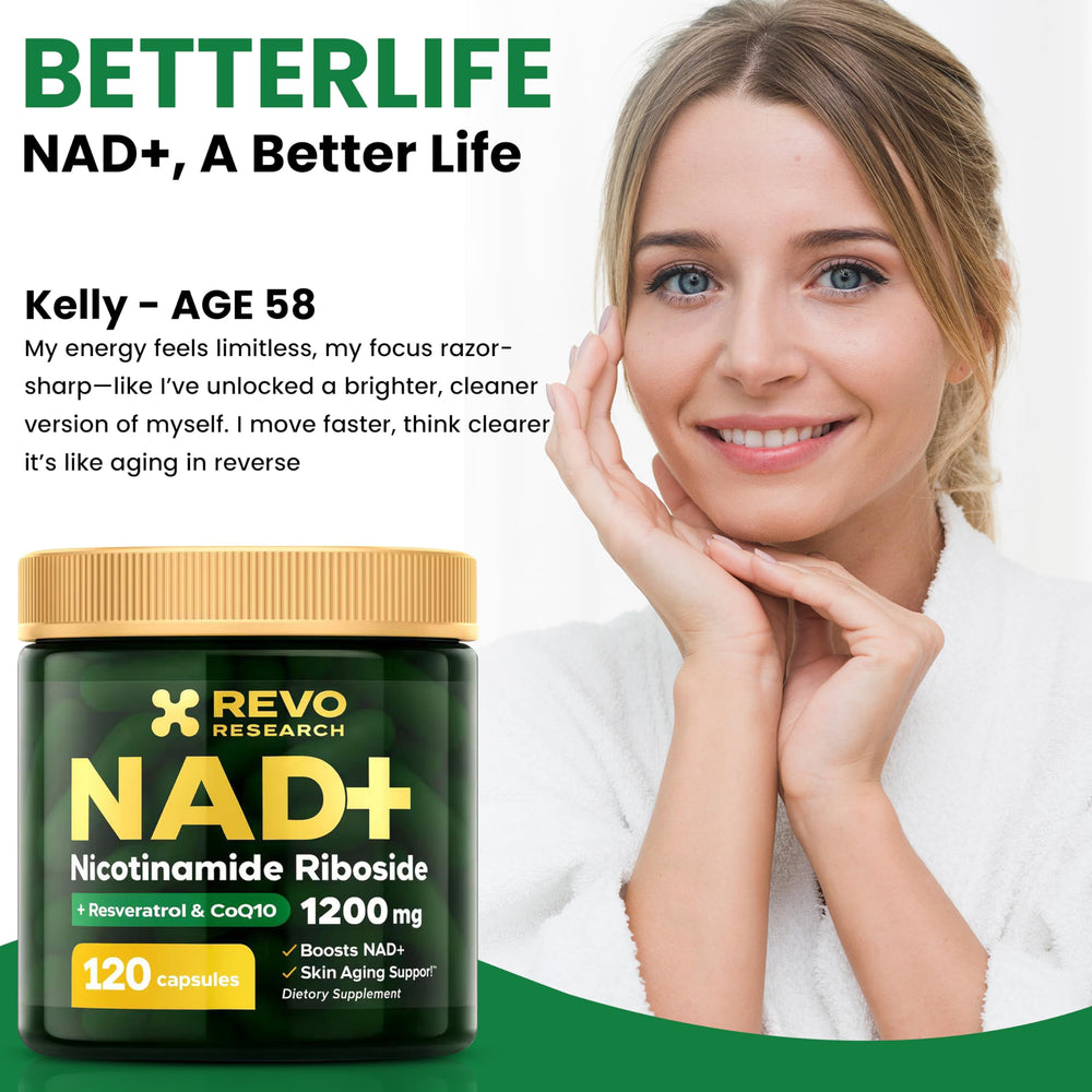 RRTFV NAD+ packaging-assembly focuses on convenient 120-capsule bottle for ongoing use.