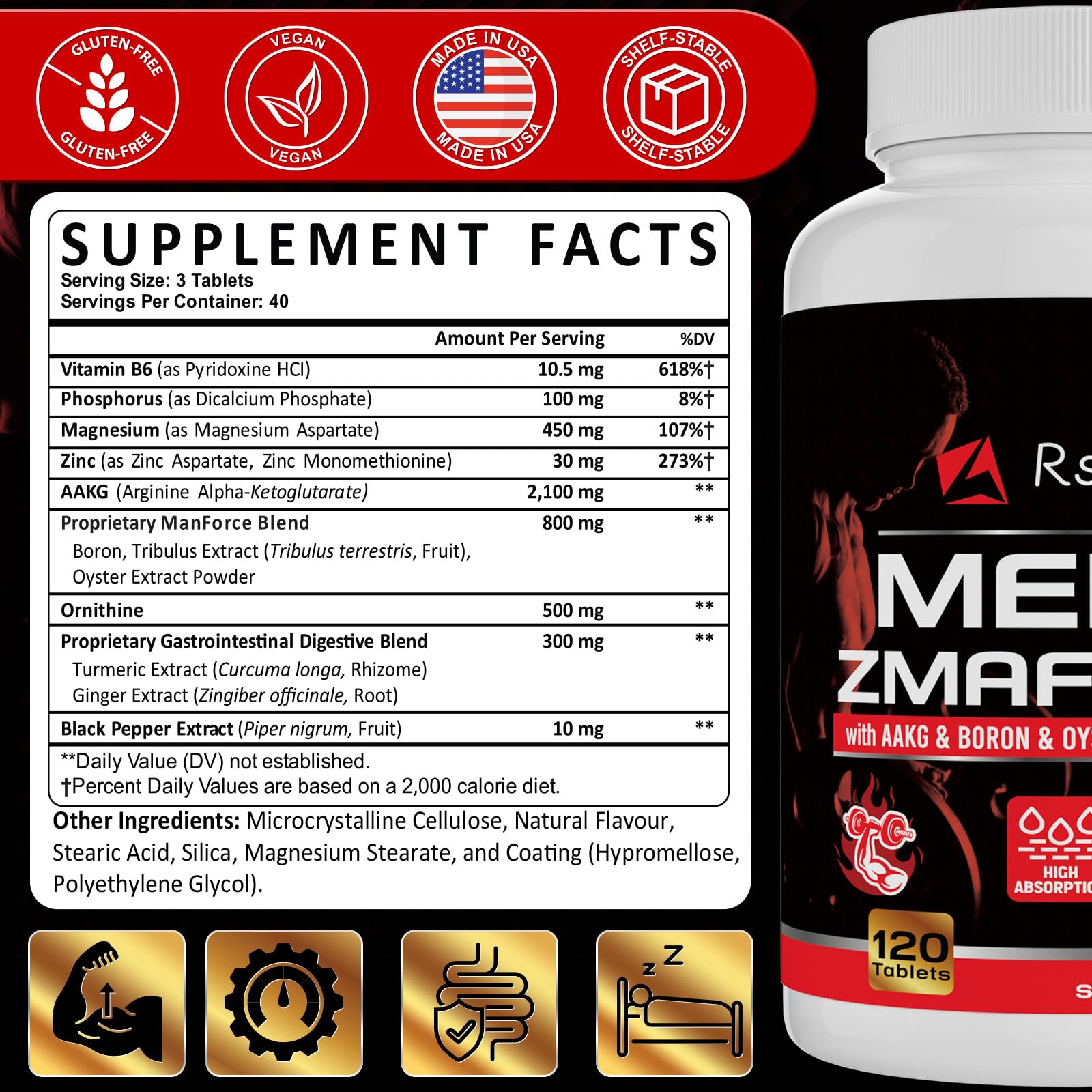 Rsferou ZMAFORCE bottle back with ingredients and dosage notes