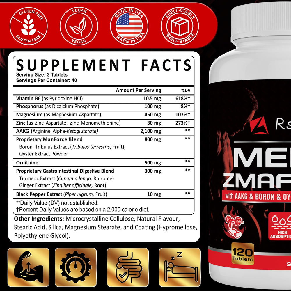 Rsferou ZMAFORCE bottle back with ingredients and dosage notes
