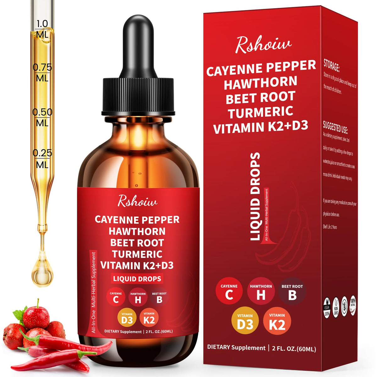 Rshoiw Cayenne Pepper Drops bottle shown for daily wellness routine