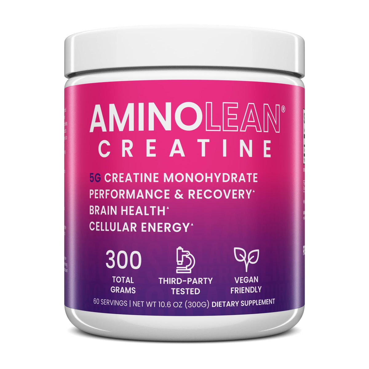 RSP NUTRITION AminoLean Creatine bottle label shows pure formula for lean muscle definition.