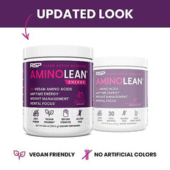 Close up of AminoLean label highlighting vegan formula and zero sugar