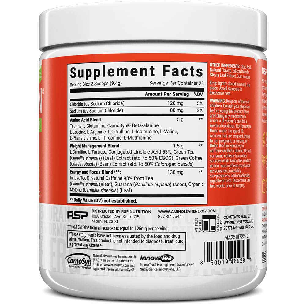 RSP NUTRITION AminoLean natural caffeine from guarana and matcha
