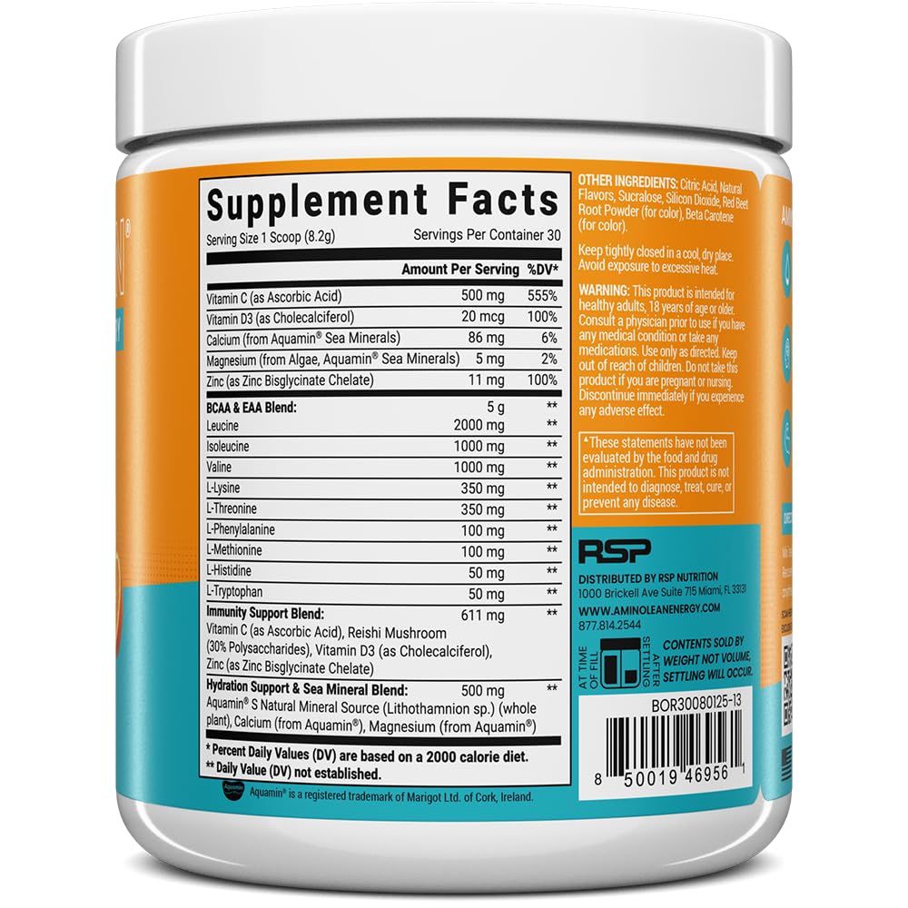 AminoLean Orange Splash bottle on a kitchen counter ready for use.