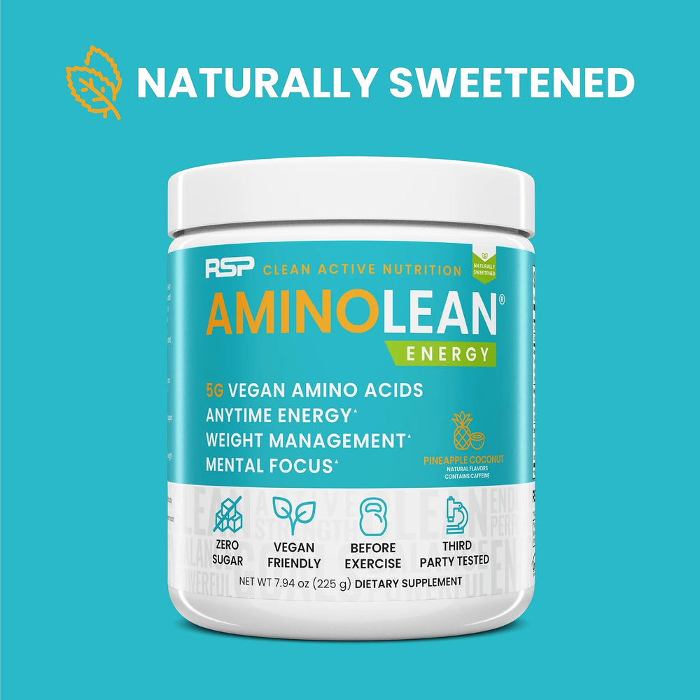 RSP AminoLean pineapple coconut powder scoop for vegan BCAAs and EAAs