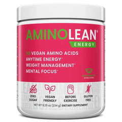 RSP Nutrition AminoLean pre-workout bottle with scoop illustrating a clean energy boost